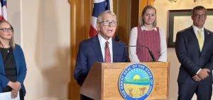 Gov. Mike DeWine at a news conference detailing overdose deaths statewide