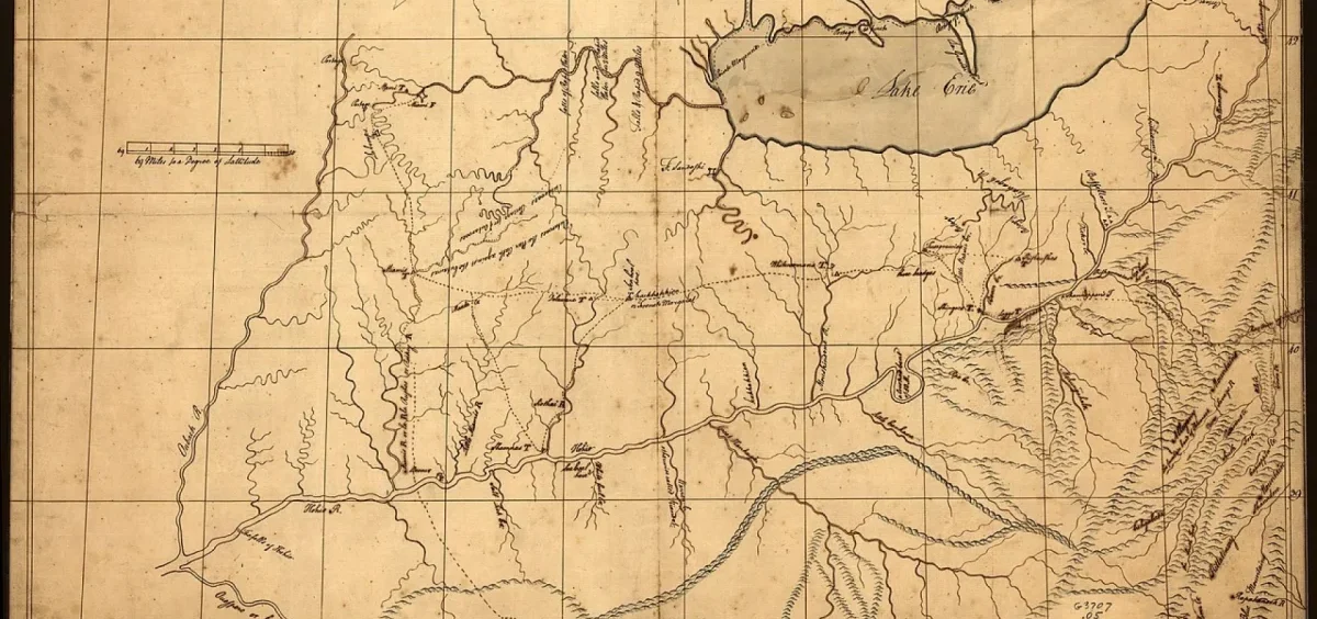 A trader's map by John Patten shows the borders of the Ohio Country in 1752.