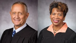 Justice Joe Deters on the left and Justice Melody Stewart on the right