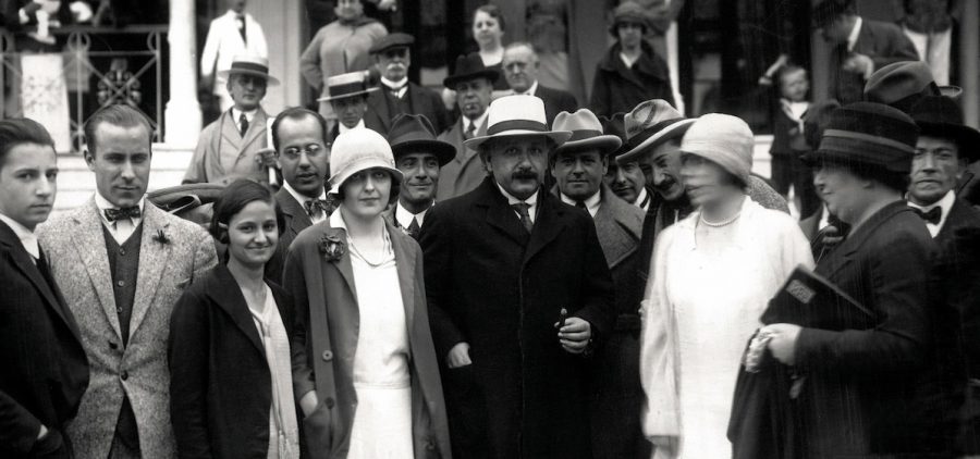 Albert Einstein at Hotel Eden, 1925. (Cordoba, Argentina) surrounded by a crowd of people.