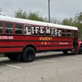 A Lifewise bus outside the Westerville Board of Education meeting.