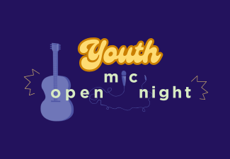 A graphic that reads "youth open mic night."