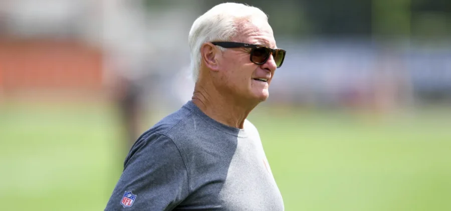 Cleveland Browns owner Jimmy Haslam looks on at the team during the Browns training camp practice