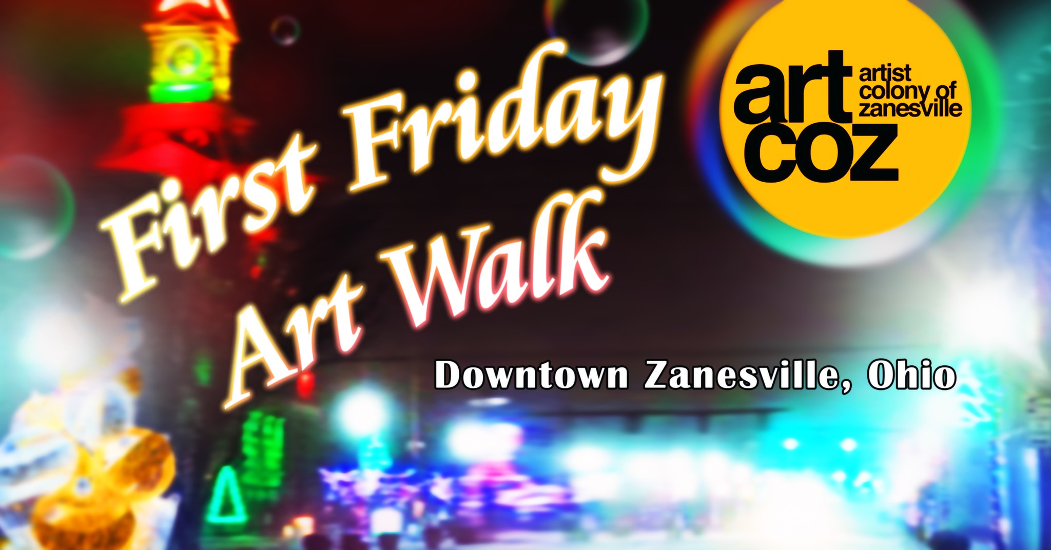 A logo for the Artists' Colony of Zanesville's First Friday Art Walk