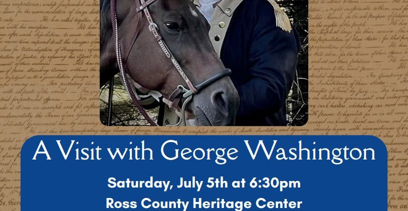 A flyer promoting an event titled "An Evening With George Washington"