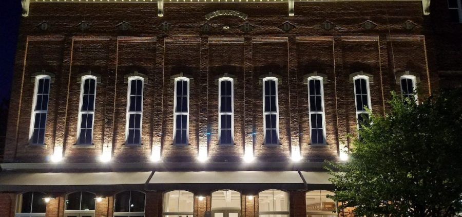 An exterior image of Stuart's Opera House in Nelsonville, Ohio.
