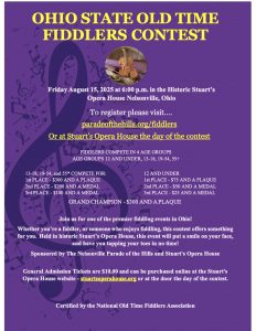 flyer with information about the 2025 Ohio State Old Time Fiddlers Contest.