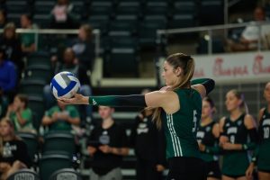 Ohio freshman Mady Long serving against Iowa State.
