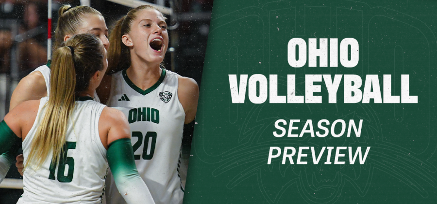 Ohio Volleyball players celebrating a point during the 2024 season.
