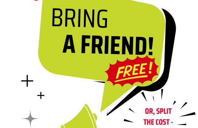 Logo for the Bring a Friend Week promotion for Village Productions in Amesville.