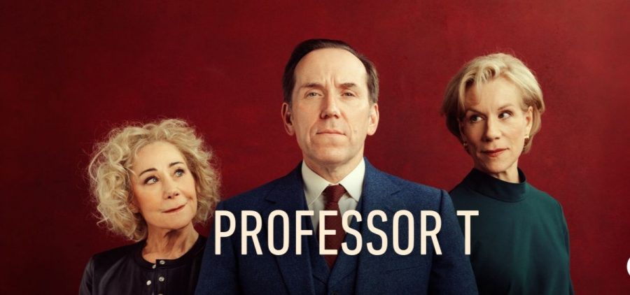 Three characters from season 4 pictured on a deep red background with "Professor T" displayed in the bottom center.