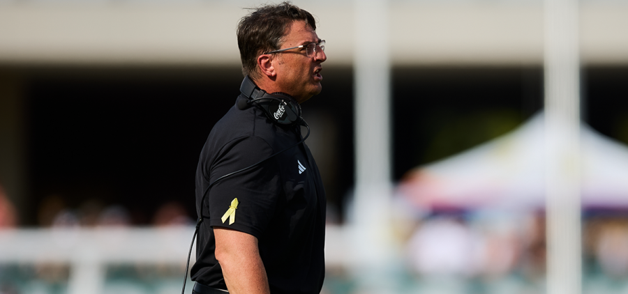Ohio Football Head Coach Brian Smith on the sideline of the Bobcats game against Gardner-Webb.