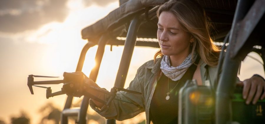 Wildlife cinematographer Anna Dimitriadis uses the latest drone technology. Credit Tom Parry/ BBC Studios