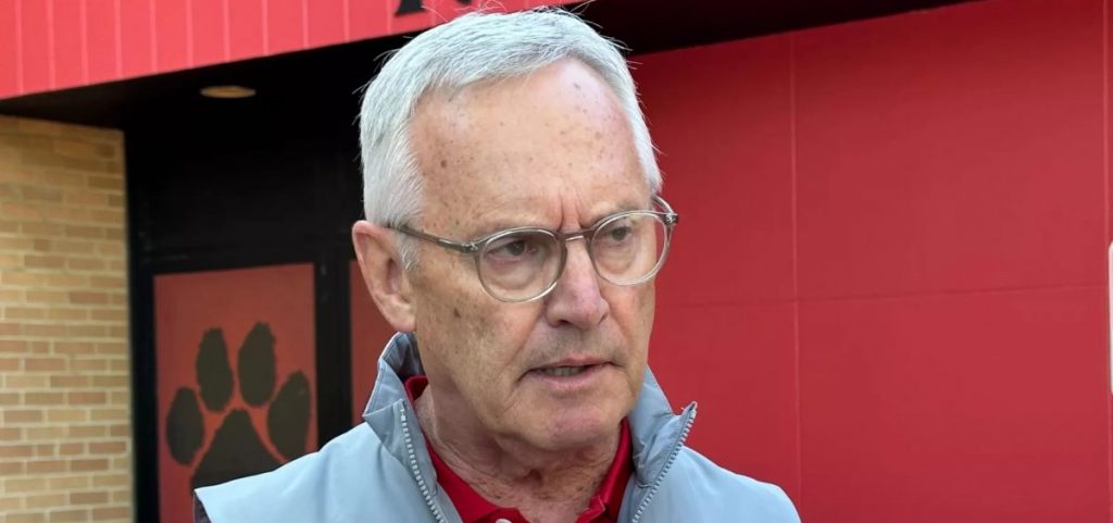 Lt. Gov. Jim Tressel talks to reporters.