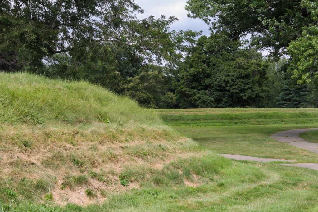 The back of the former Moundbuilders County Club, now the Octagon Earthworks visitors’ center, looks out over the earthworks.