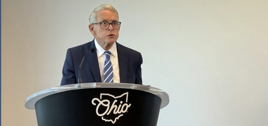 Gov. Mike DeWine announces the new Roadready Ohio app for smartphones at a podium