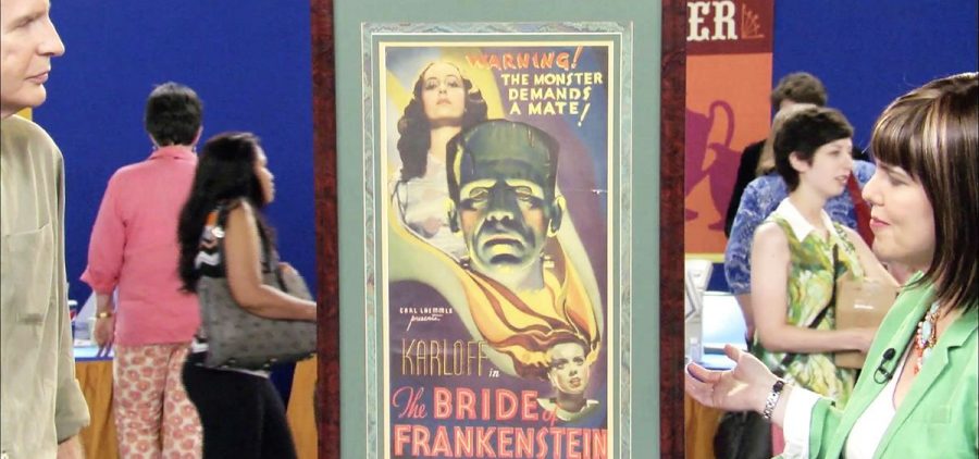 A framed poster from the movie The Bride of Frankenstein is presented on the roadshow.