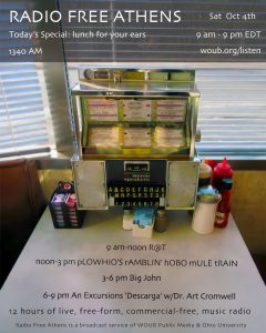An image with the line up for Radio Free Athens DJs for October 4, 2025.