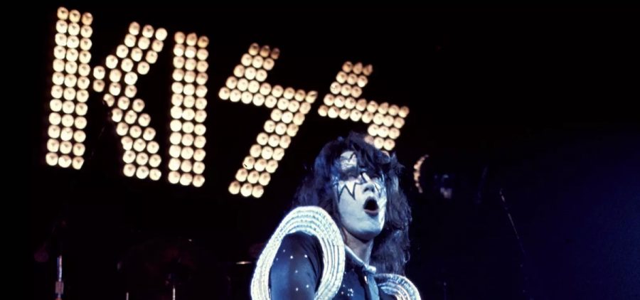 Kiss guitarist Ace Frehley performing in 1975.