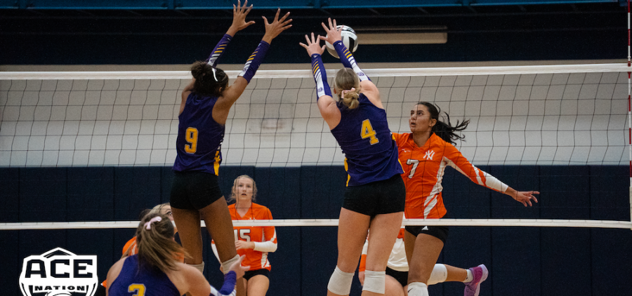 Indian Mya Williams blocks at the net
