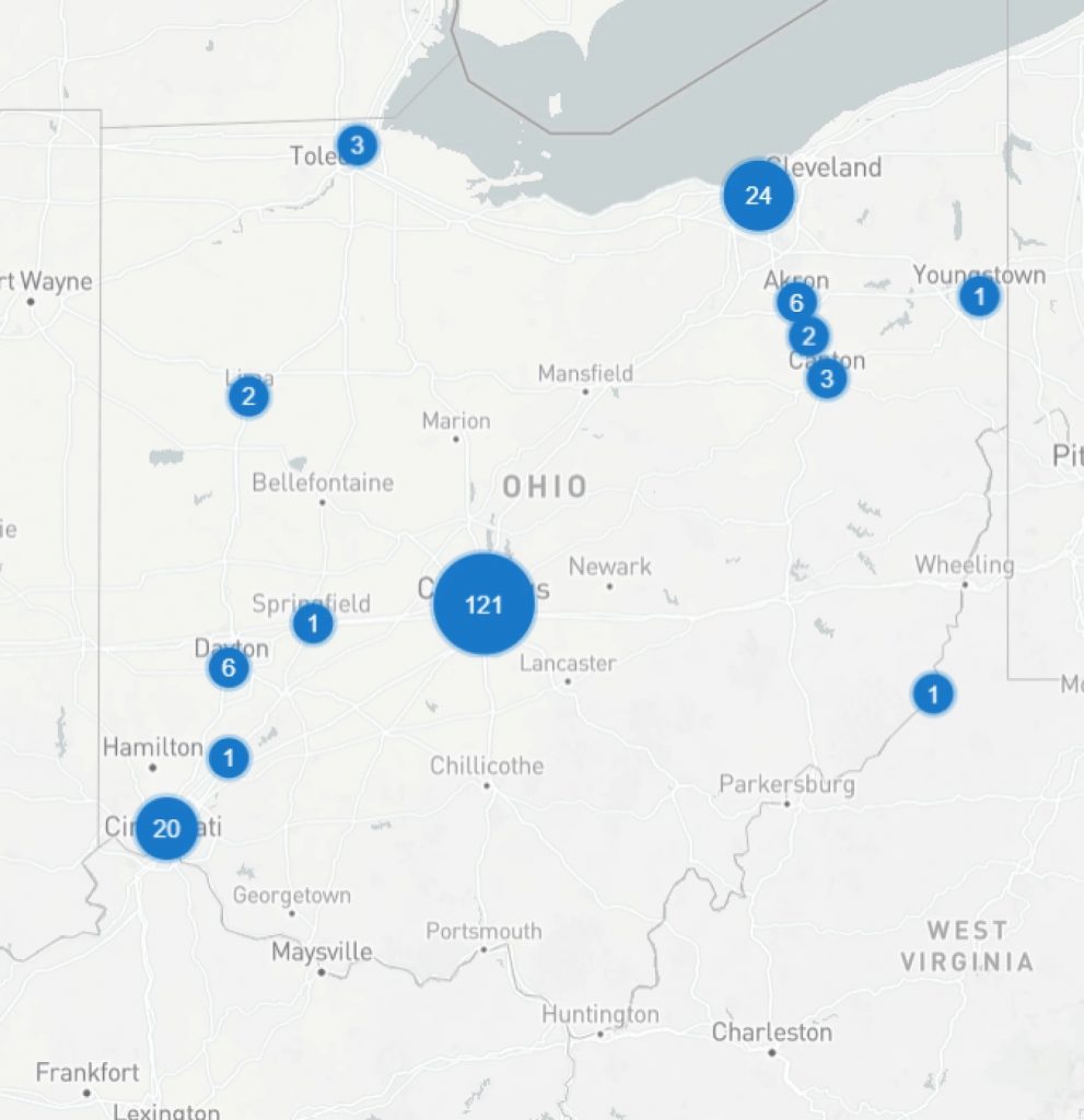 A map shows where data centers are located in Ohio.