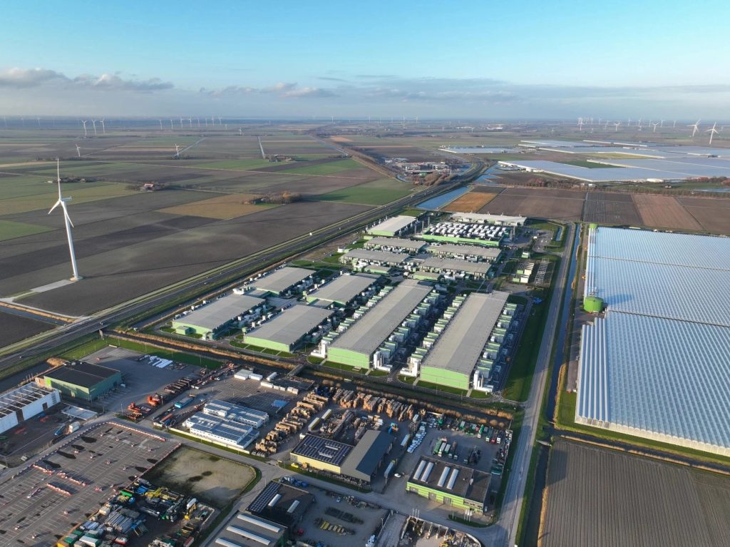 A group of data centers from an aerial view.
