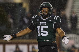 Ohio defensive end Anas Luqman after recording a sack against UMass. 