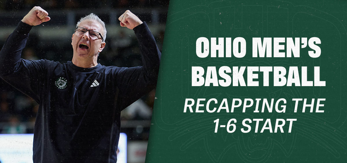 Ohio Men's Basketball head coach Jeff Boals celebrating during the 2nd half against Illinois State.