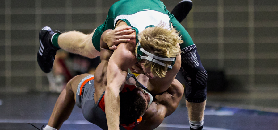An Ohio Wrestler in the Bobcats season-opening win against Morgan State at the Ohio Showcase.