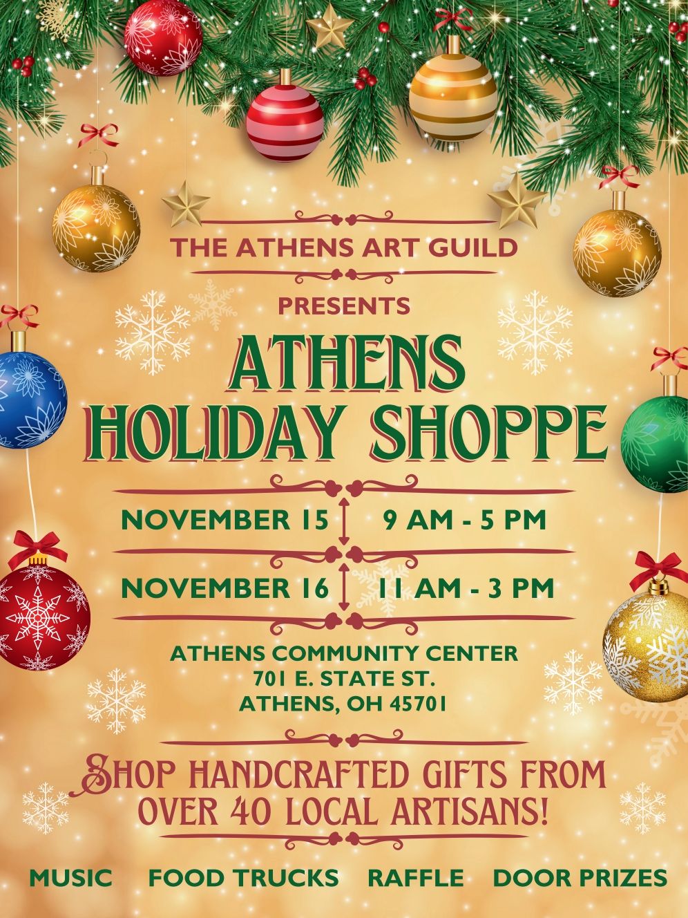 A flyer with information about the 2025 Athens Holiday Shoppe event.