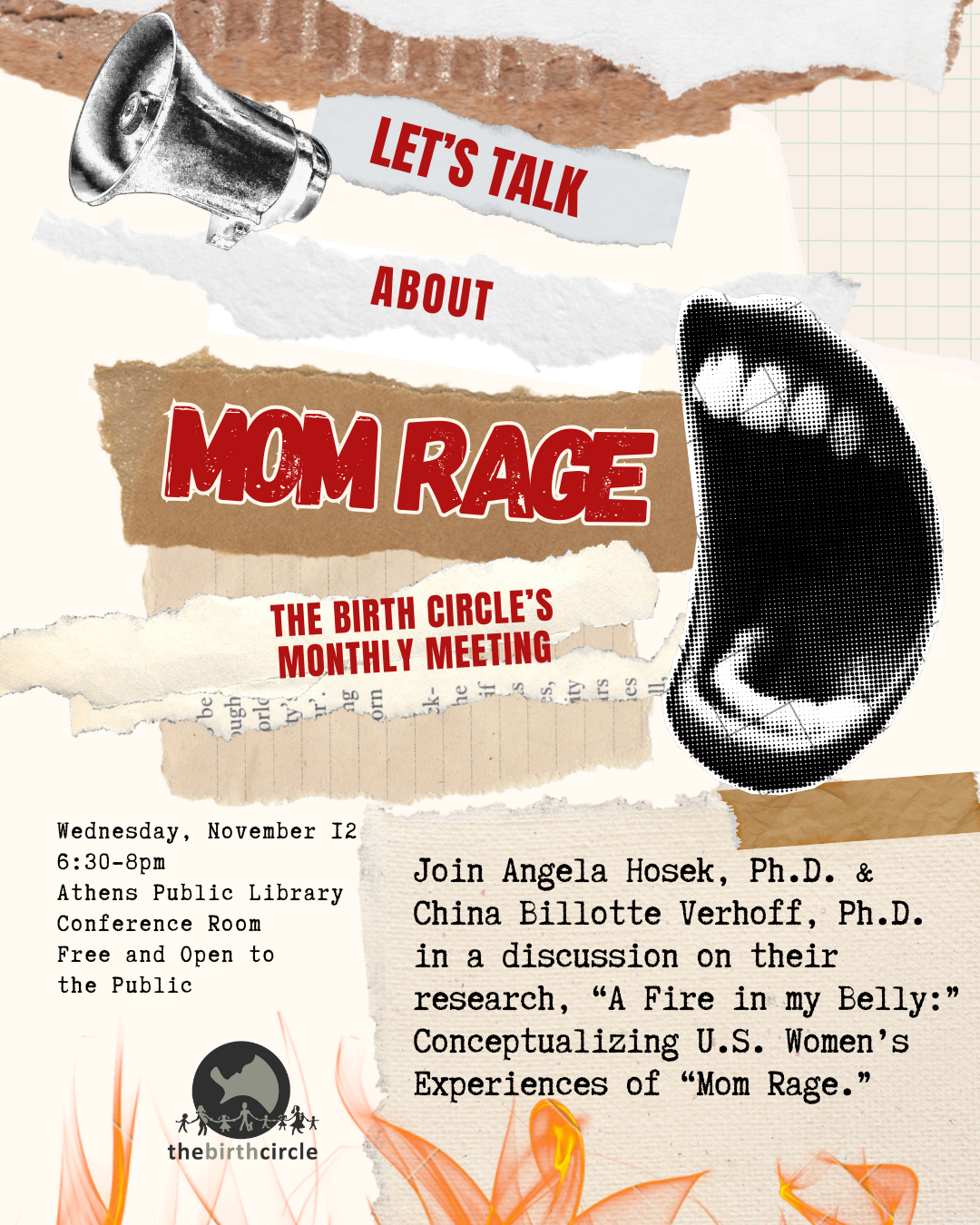 A flyer with information about an upcoming event organized by The Birth Circle.