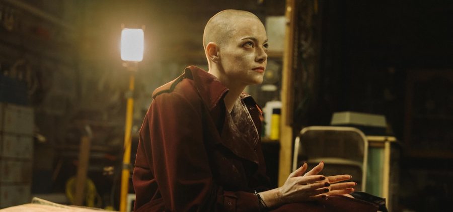 Emma Stone stars as high-powered CEO Michelle, abducted by a pair of cousins who believe she is an alien, in director Yorgos Lanthimos' Bugonia.