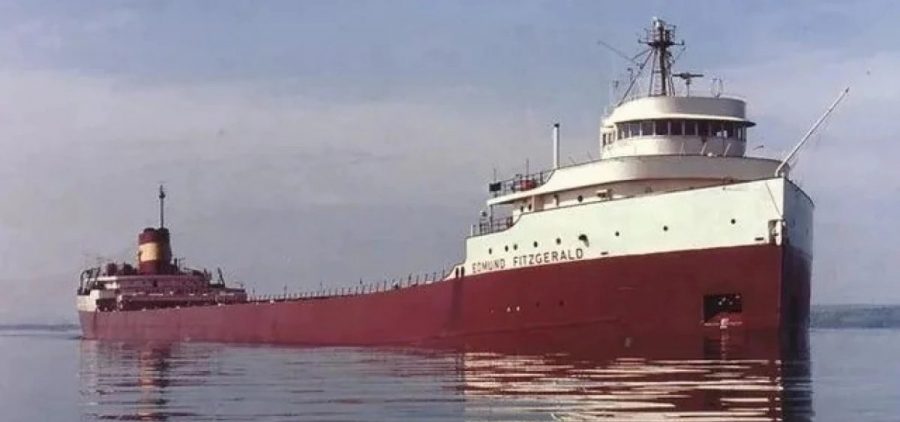 The Edmund Fitzgerald sails in St. Mary's River in May of 1975.