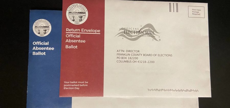 Sealed absentee ballots, ready to be mailed to the Franklin County Board of Elections