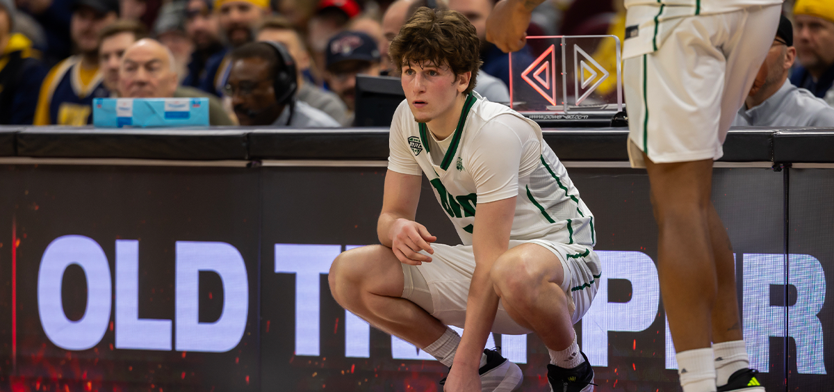Ohio Men's Basketball guard Jackson Paveletzke checking in against St. Bonaventure.