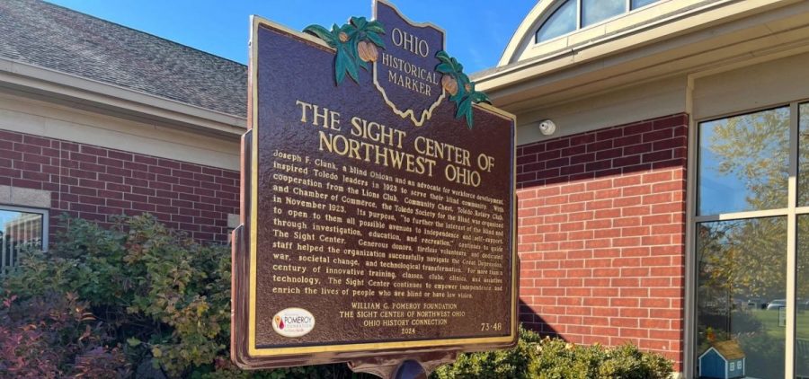 The Sight Center of Northwest Ohio historical marker with braille and audio tag.