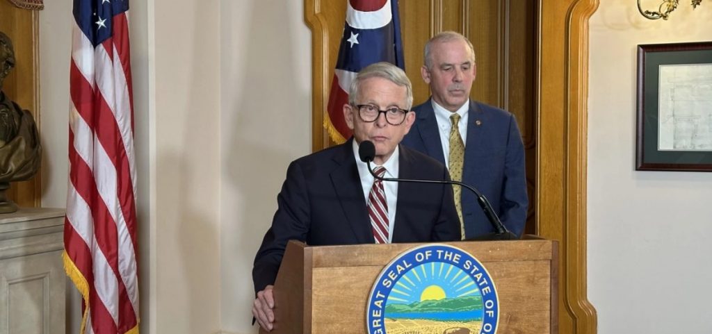 Gov. Mike DeWine and Speaker Matt Huffman at a bill signing.