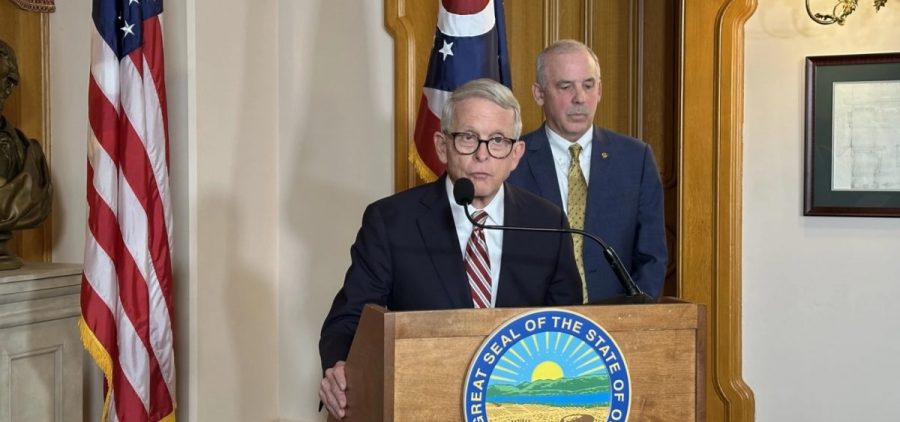 Gov. Mike DeWine and Speaker Matt Huffman at a bill signing.