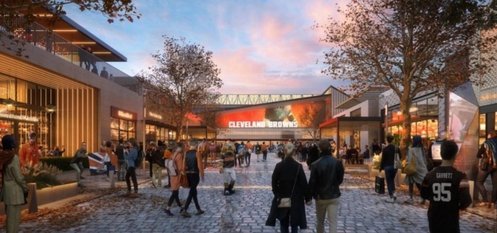 A rendering of the Cleveland Browns domed stadium development project