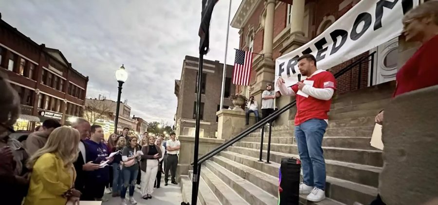 A memorial for Charlie Kirk organized by the Ohio University College Republicans in Athens on Oct. 16, 2025