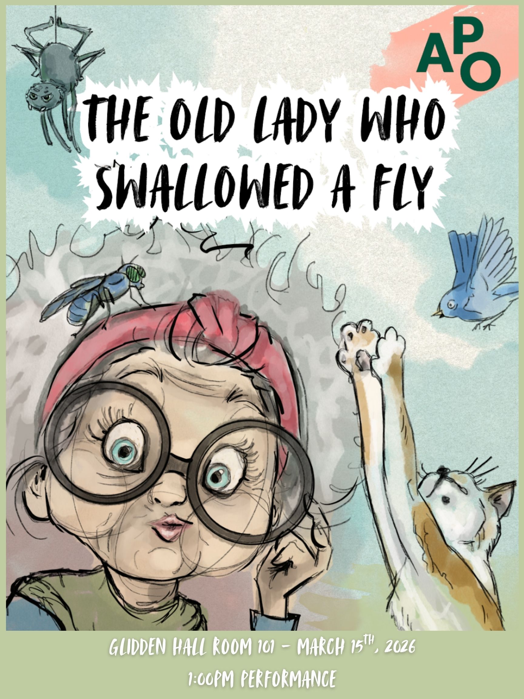 An image promoting "The Old Lady Who Swallowed a Fly."