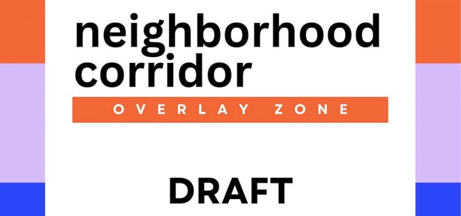 The cover of a draft of the proposed neighborhood corridor overlay zone.