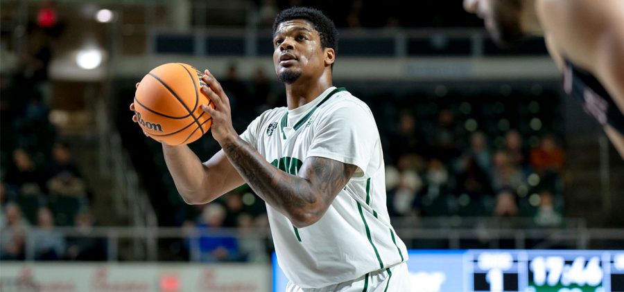 Ohio's Javan Simmons shoots a free throw in a game vs. UMass on Jan. 6, 2026.