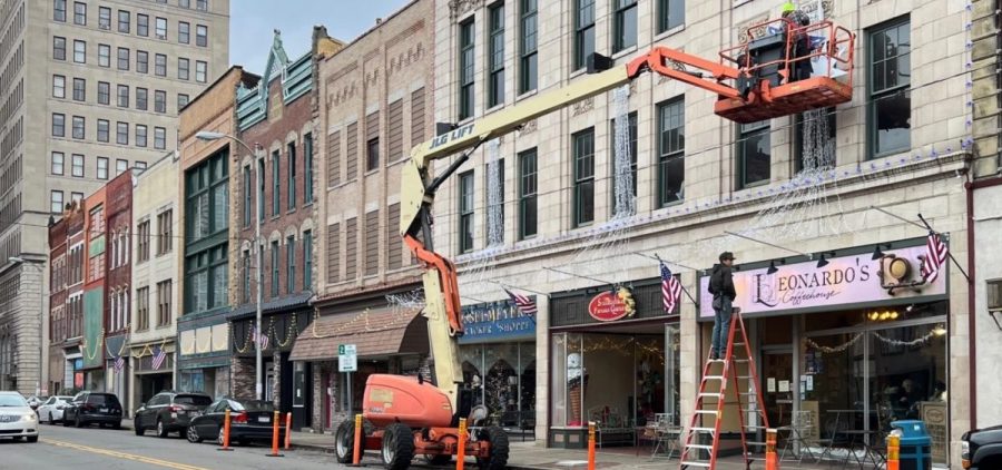 A storefront is being worked on in Jefferson County on a main street.