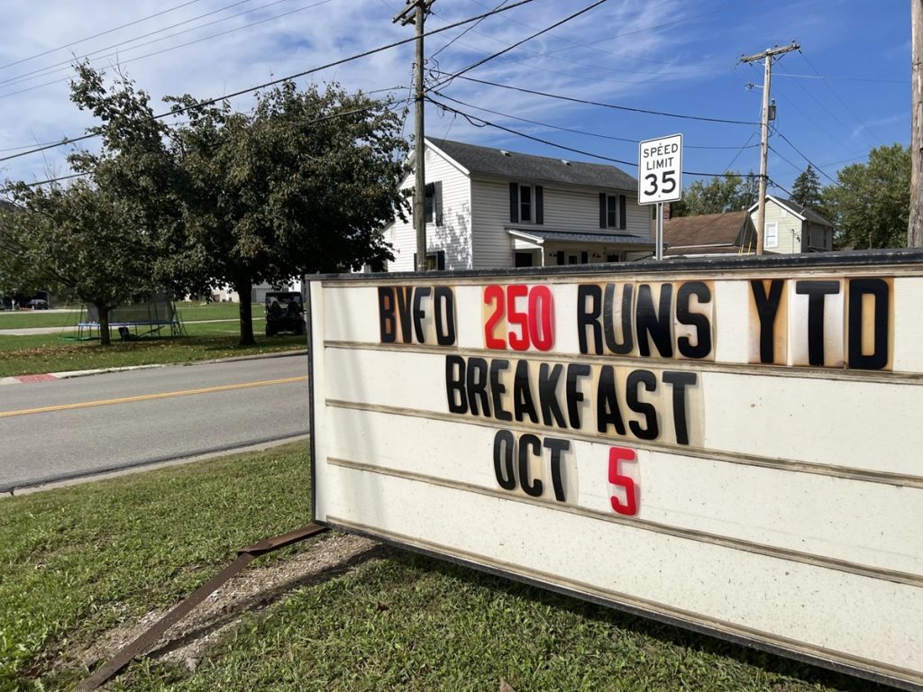 A sign advertises a breakfast fundraiser for BVFD