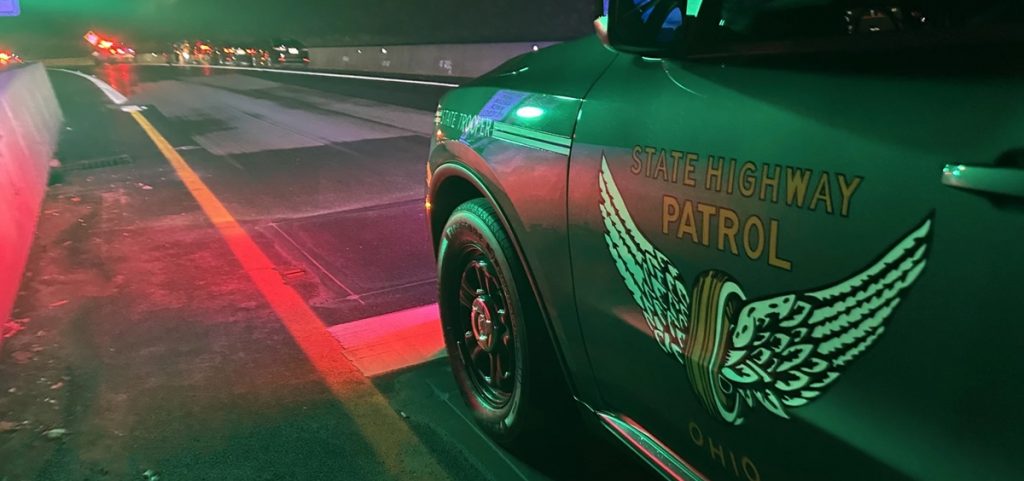 An Ohio State Highway Patrol cruiser protects a crime scene in Cincinnati.