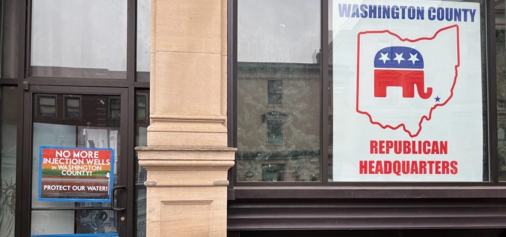 Susan Vessels, Marietta City Council president, put this 'Protect Our Water' sign up in the window of a building they own in town.
