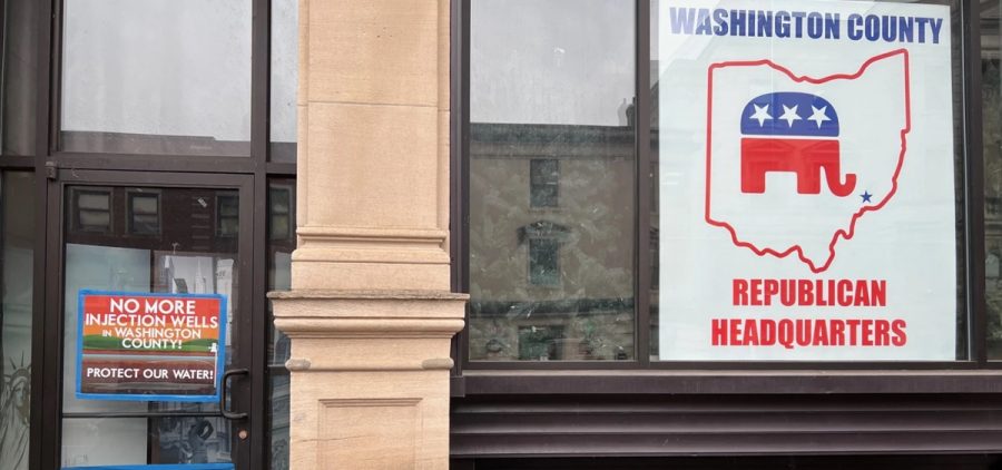 Susan Vessels, Marietta City Council president, put this 'Protect Our Water' sign up in the window of a building they own in town.