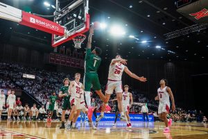 Ohio Men's Basketball forward Javan Simmons going up for a shot against Miami.