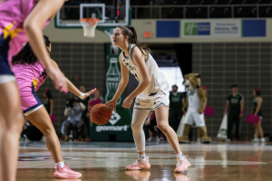 Ohio Women's Basketball guard Bailey Tabeling holding the ball against Kent State.